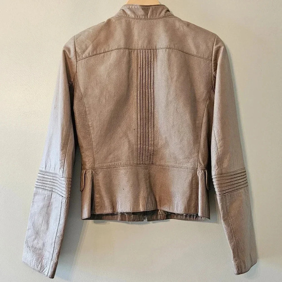 Danier Women's Ruffled Boho Leather Moto Casual Jacket Biker Sand Tan Size XS. - Picture 9 of 15